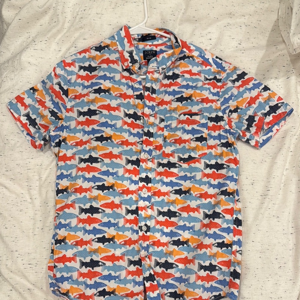 J. Crew Blue and Orange Casual Button Down Shirt with Nautical Theme